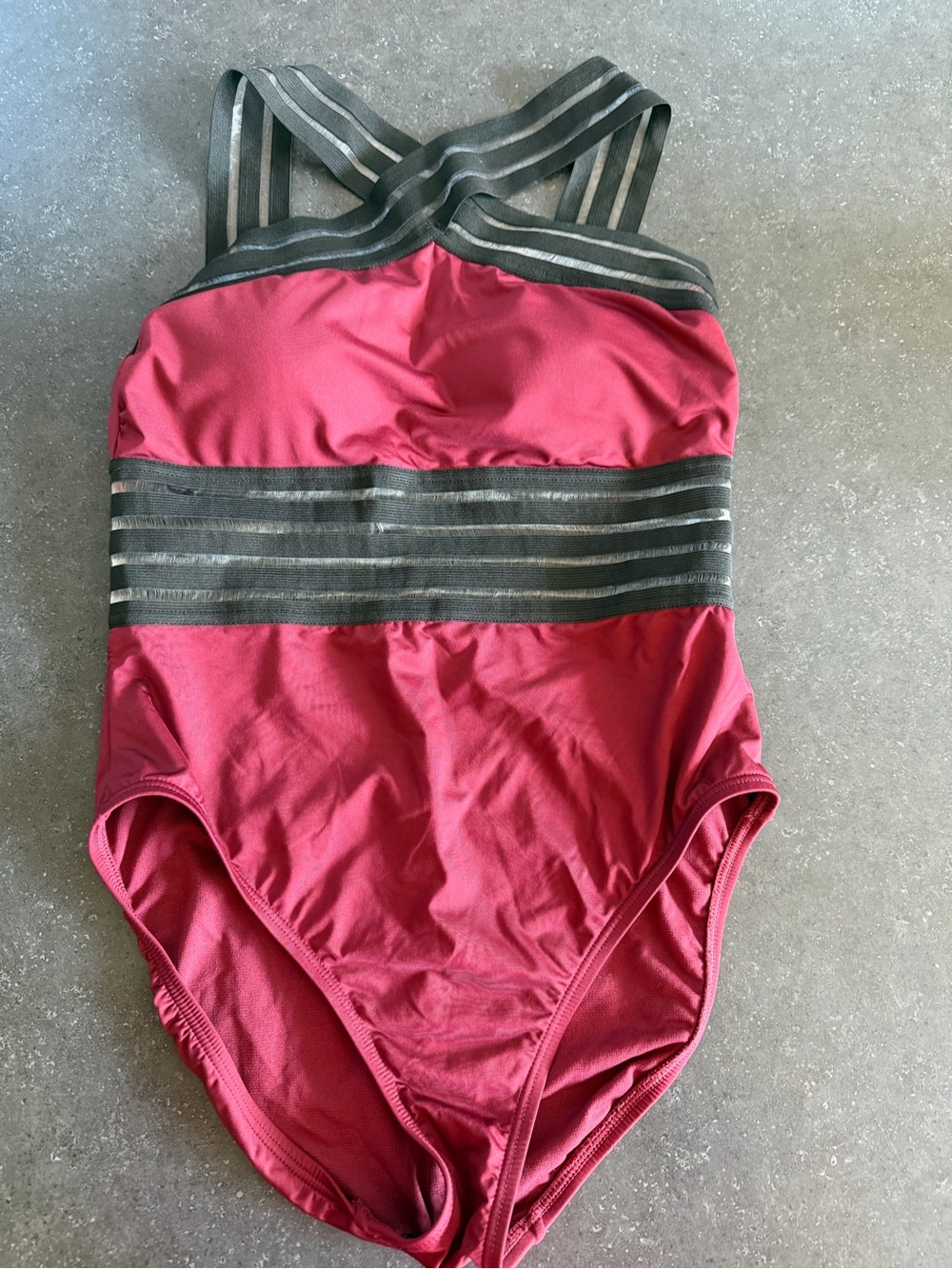 Kenneth Cole New York Medium Burgundy Black Mesh One Piece Swimsuit NWOT